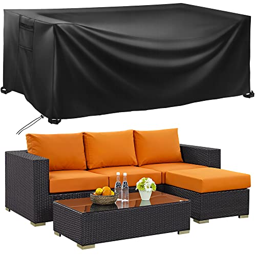 bemece Gartenmöbel Abdeckung, mit Versteckte Belüftungsöffnungen, 420D Oxford Gewebe Gartenmöbel Schutzhülle für Gartentisch, Stühle, Sofa (280x204x106cm) von bemece