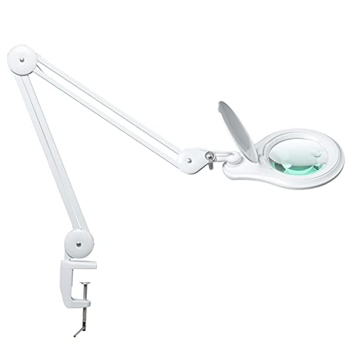 bemelux 2 in 1 LED-Lupenleuchte mit Klemme, vier Dimmstufen, 60 superhelle LEDs, 1200 Lumen, 14 W, 5 Dioptrien Lupenglaslinse mit 20 Dioptrien kleiner Linse, 2,25-fache Vergrößerung. (Weiß) von bemelux