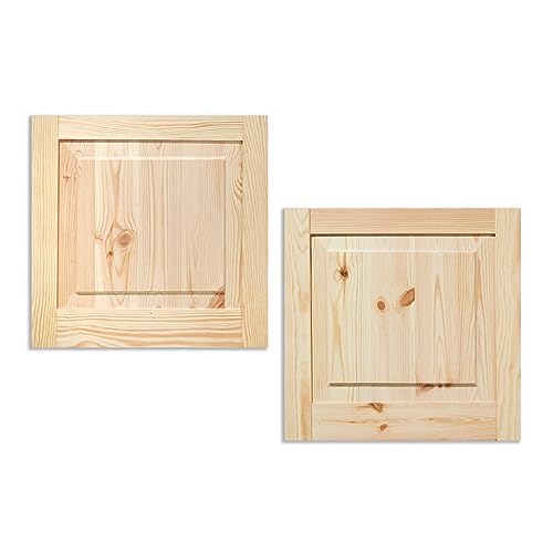 Kassettentür Schranktür Holz RUSTIKAL | 39,5 x 39,4 cm 2-er Pack Set | unbehandelte Holztür aus Kiefernholz im Kolonialstil und Markflecken als Raumteiler Schiebetür für Regale, Schränke, Möbel von ben+camilla.com