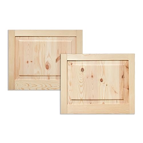 Kassettentür Schranktür Holz RUSTIKAL | 39,5 x 49,4 cm 2-er Pack Set | unbehandelte Holztür aus Kiefernholz im Kolonialstil und Markflecken als Raumteiler Schiebetür für Regale, Schränke, Möbel von ben+camilla.com