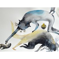 Tickle Vermeidender/Originale Malerei Gouache Auf Papier von benconservato