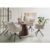 Indoormöbelset Esszimmerstuhl Ginosa beige & Esstisch Barletta smoked oak rund 120cm von bene living