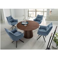 Indoormöbelset Esszimmerstuhl Ginosa blau & Esszimmertisch Barletta smoked oak rund 120cm von bene living