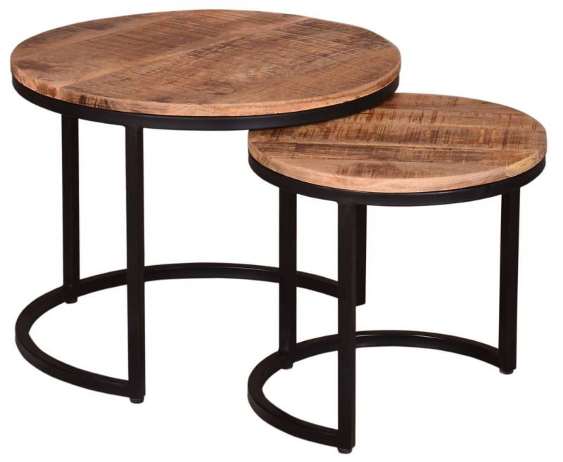 bene living Beistelltisch Fermo - 2er Set - Mangoholz natur, Massivholz - Metallgestell - Esszimmer - Wohnzimmer - Büro von bene living
