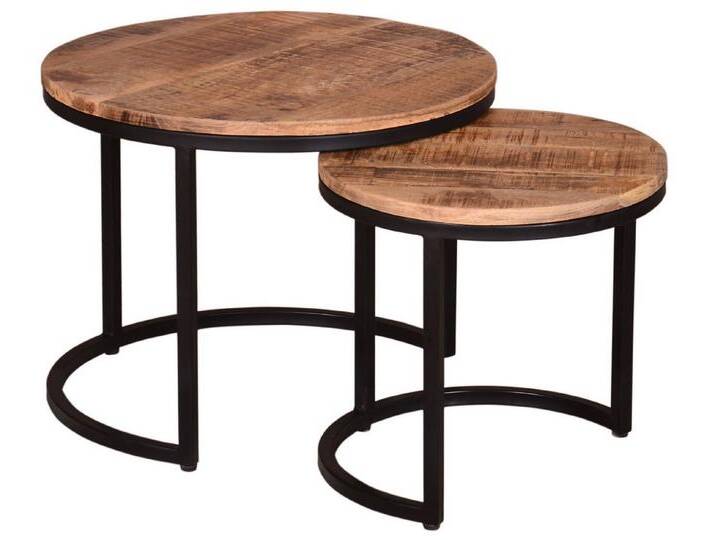 bene living Beistelltisch Fermo - 2er Set - Mangoholz natur, Massivholz - Metallgestell - Esszimmer - Wohnzimmer - Büro von bene-living
