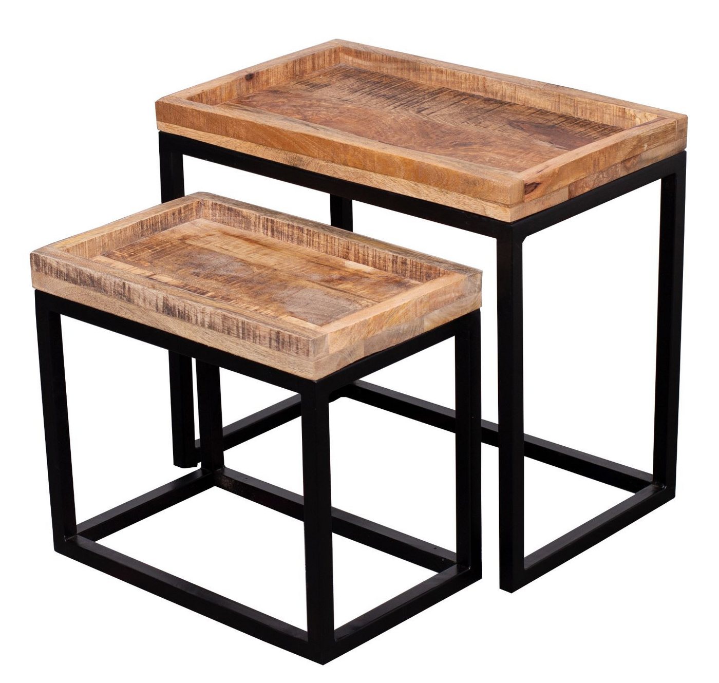 bene living Beistelltisch Lecce - 2er Set - Mangoholz natur, Massivholz - Metallgestell - Esszimmer - Wohnzimmer - Büro von bene living