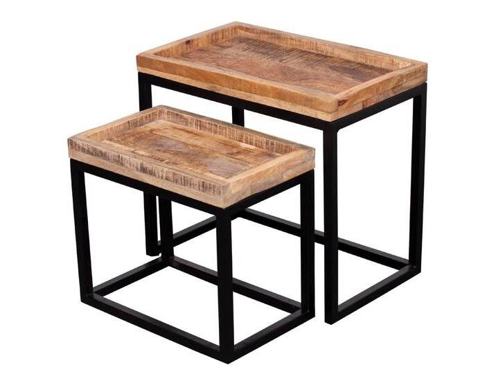 bene living Beistelltisch Lecce - 2er Set - Mangoholz natur, Massivholz - Metallgestell - Esszimmer - Wohnzimmer - Büro von bene-living