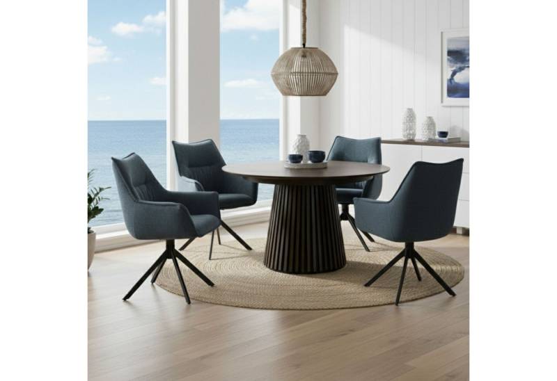 bene living Essgruppe Diningtisch Barletta, 4er Set Diningsessel Ginosa blau, (Indoormöbelset, 5-tlg), Eichenholz-Tischplatte - drehbare Diningsessel - Esszimmer von bene living