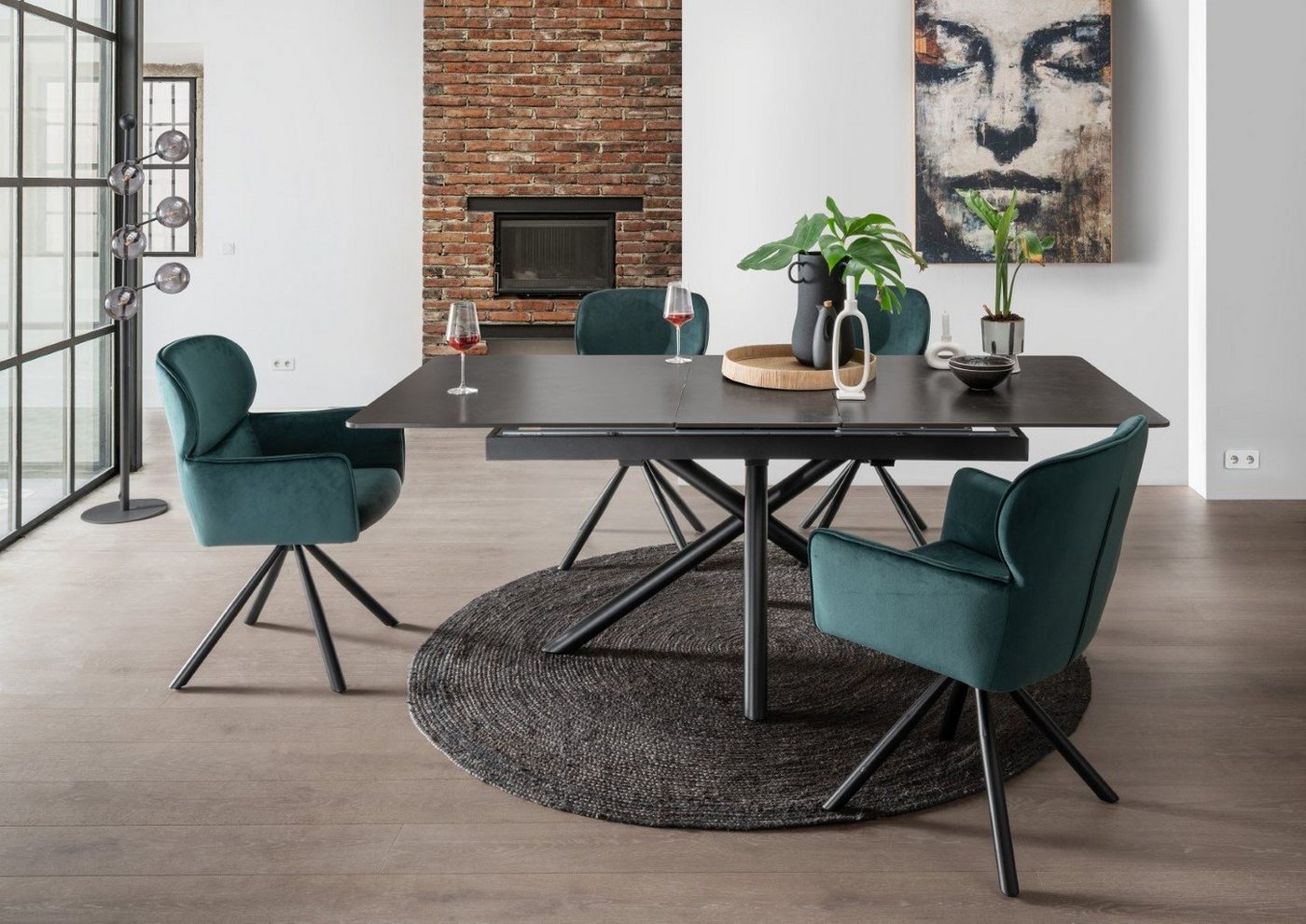 bene living Esstisch Ausziehtisch Imperia - 160/200 x 90 cm dunkelgrau, Gestell Kreuz-Form - 1 cm Tischplatte - Esszimmer - Wohnzimmer - Büro von bene living