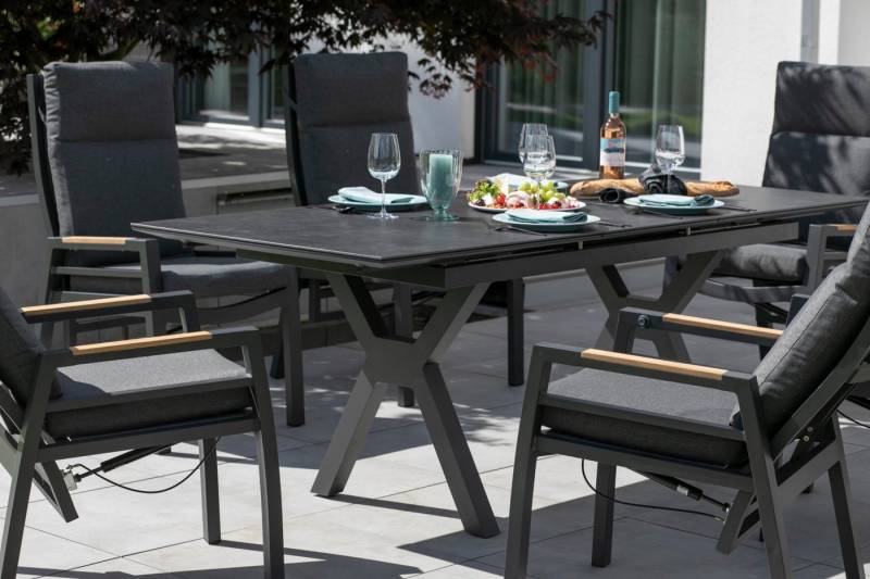 bene living Gartenlounge-Set Ausziehtisch Granada, 6er Set Dining Relaxsessel Sevilla, (Gartenmöbelset, 7-tlg), gesinterter Stein (Keramik) - Garten, Terrasse und Balkon von bene living