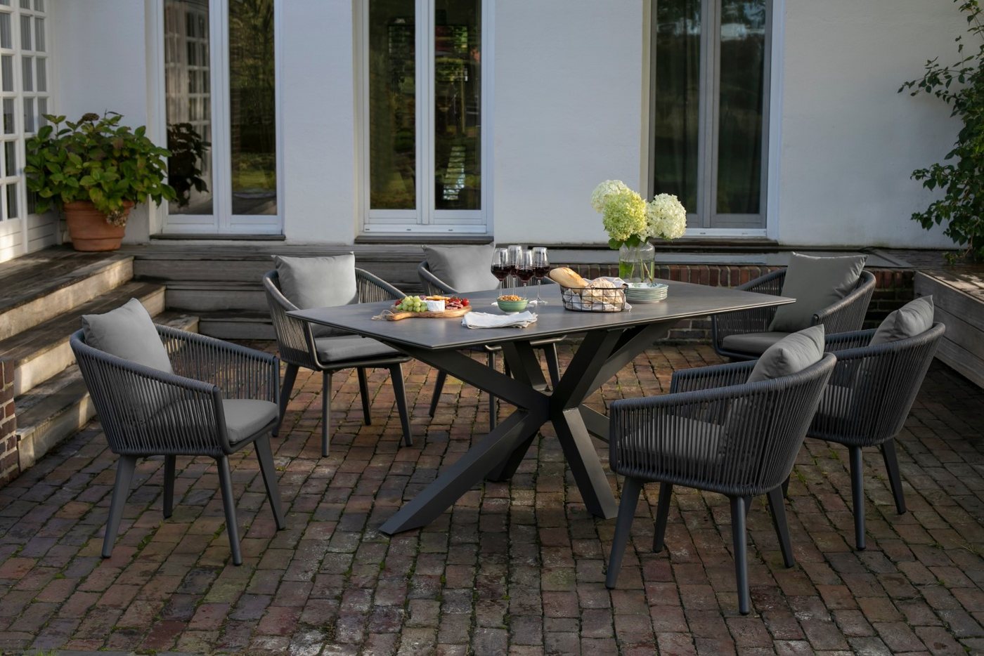 bene living Gartenlounge-Set Gartenmöbelset Tisch Almeria 200 cm, 6er Set Diningsessel Cadiz, (Gartenmöbelset, 7-tlg), gesinterter Stein (Keramik) - Garten, Terrasse und Balkon von bene living