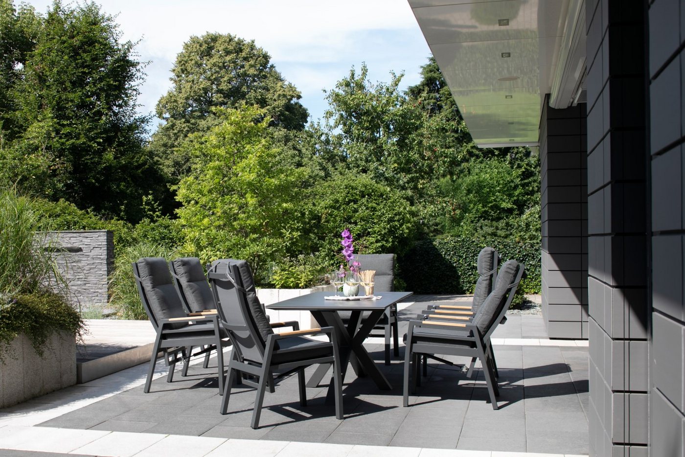bene living Gartenlounge-Set Gartenmöbelset Tisch Malaga eckig, 6er Set Dining Relaxsessel Sevilla, (Gartenmöbelset, 7-tlg), gesinterter Stein (Keramik) - Garten, Terrasse und Balkon von bene living