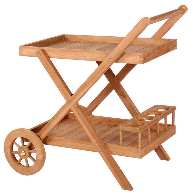 bene living Servierwagen Teakholz Servierwagen mit Rollen - Chester, rollbar, Serviertablett, Aufbewahrungsmöglichkeit von bene living