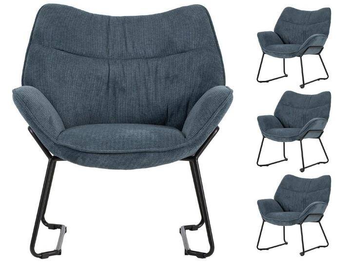 bene living Sessel Aliano - blau (Set, 4-St), schwarzes Metall-Gestell - bequeme Arm- und Rückenlehne, blau von bene-living