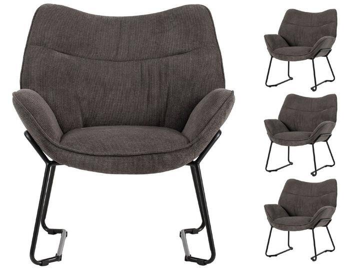 bene living Sessel Aliano - dunkelgrau (Set, 4-St), schwarzes Metall-Gestell - bequeme Arm- und Rückenlehne, grau von bene-living