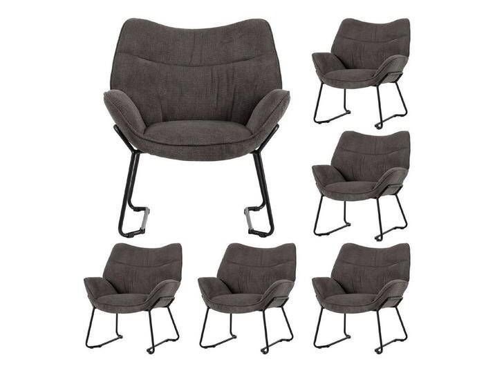 bene living Sessel Aliano - dunkelgrau (Set, 6-St), schwarzes Metall-Gestell - bequeme Arm- und Rückenlehne, grau von bene-living