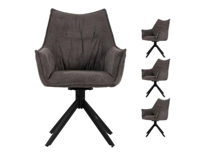 bene living Sessel Ginosa - drehbar - dunkelgrau (Set, 4-St), schwarzes Metall-Gestell - bequeme Arm- und Rückenlehne, grau von bene-living