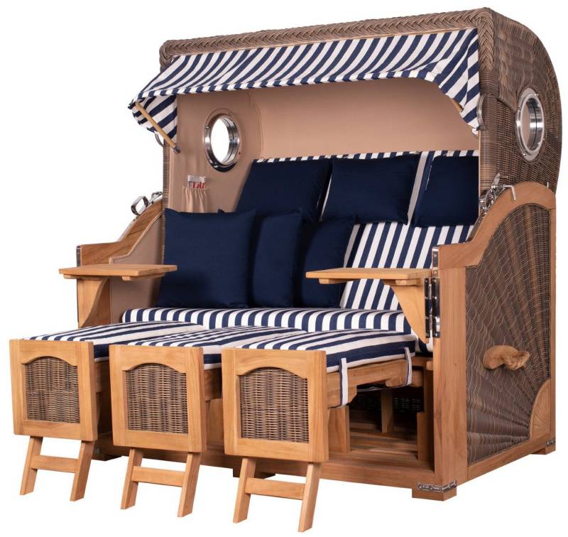 bene living Strandkorb Ammersee 3-Sitzer Teak - PE grau - Modell 518, BxTxH: 170x95x170 cm, Volllieger ca. 175 Grad, Ostsee-Strandkorb Komplettset, inkl. Liftersystem und Bullaugen von bene living