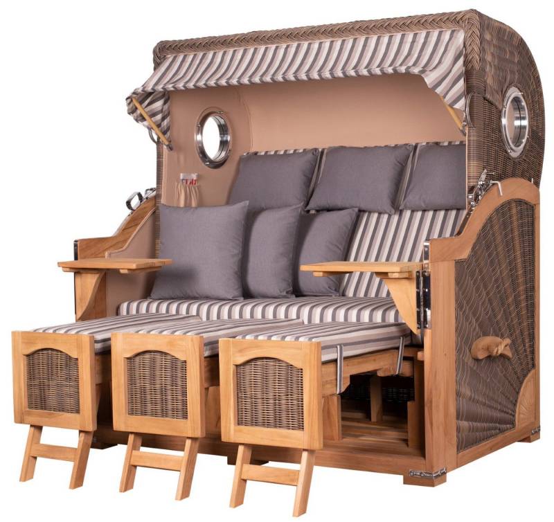 bene living Strandkorb Ammersee 3-Sitzer Teak - PE grau - Modell 545, BxTxH: 170x95x170 cm, Volllieger ca. 175 Grad, Ostsee-Strandkorb Komplettset, inkl. Liftersystem und Bullaugen von bene living