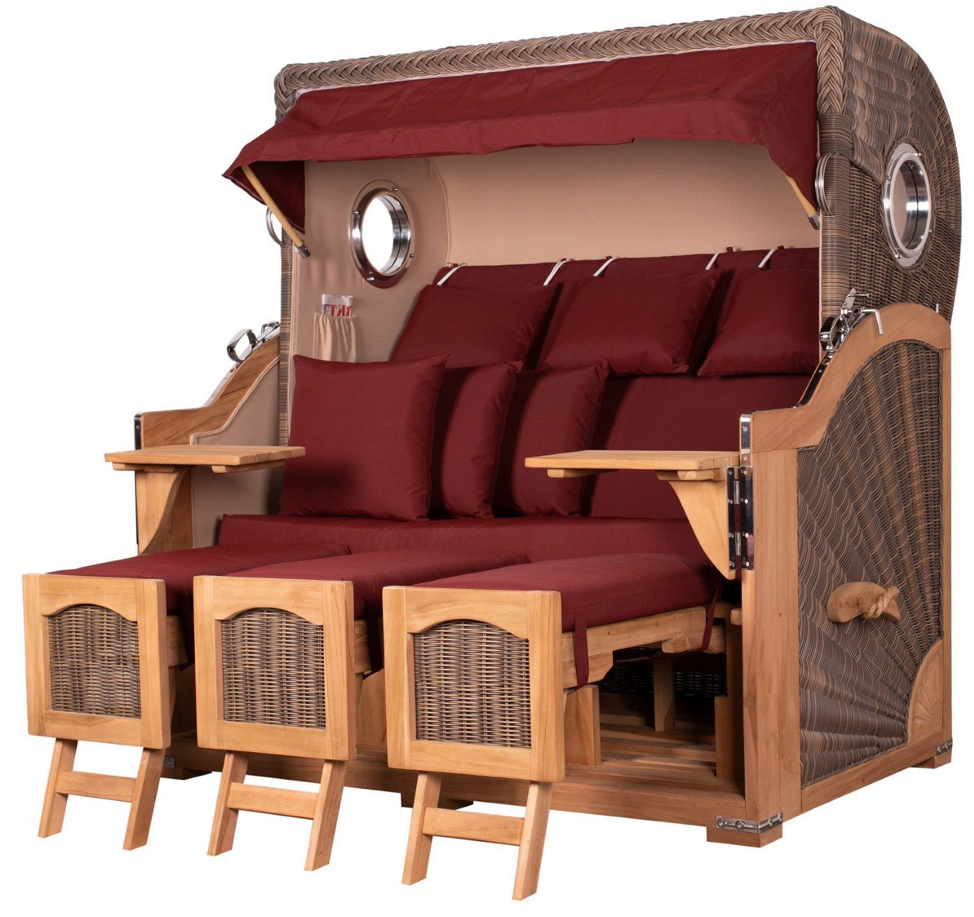 bene living Strandkorb Ammersee 3-Sitzer Teak - PE grau - Modell 550, BxTxH: 170x95x170 cm, Volllieger ca. 175 Grad, Ostsee-Strandkorb Komplettset, inkl. Liftersystem und Bullaugen von bene living
