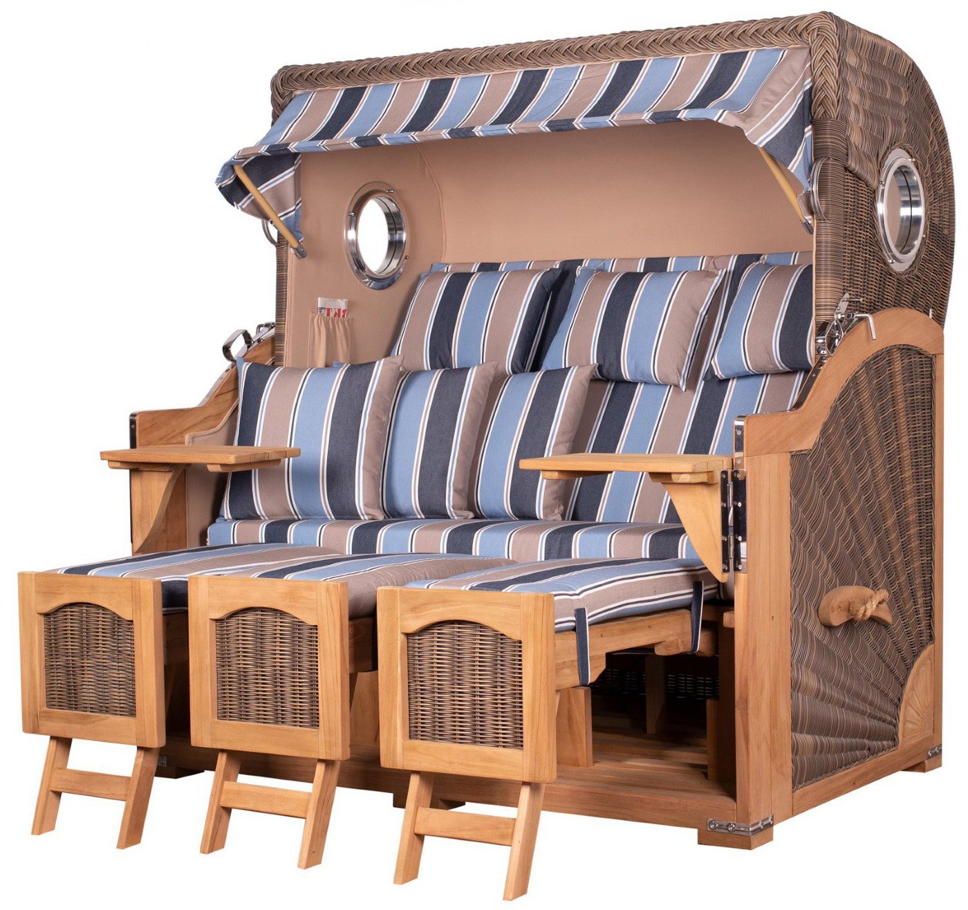 bene living Strandkorb Ammersee 3-Sitzer Teak - PE grau - Modell 580, BxTxH: 170x95x170 cm, Volllieger ca. 175 Grad, Ostsee-Strandkorb Komplettset, inkl. Liftersystem und Bullaugen bene living Strandkorb Ammersee 3-Sitzer Teak - PE grau - Modell 580, BxTxH: 170x95x170 cm, Volllieger ca. 175 Grad, Ostsee-Strandkorb Komplettset, inkl. Liftersystem und Bullaugen von bene living