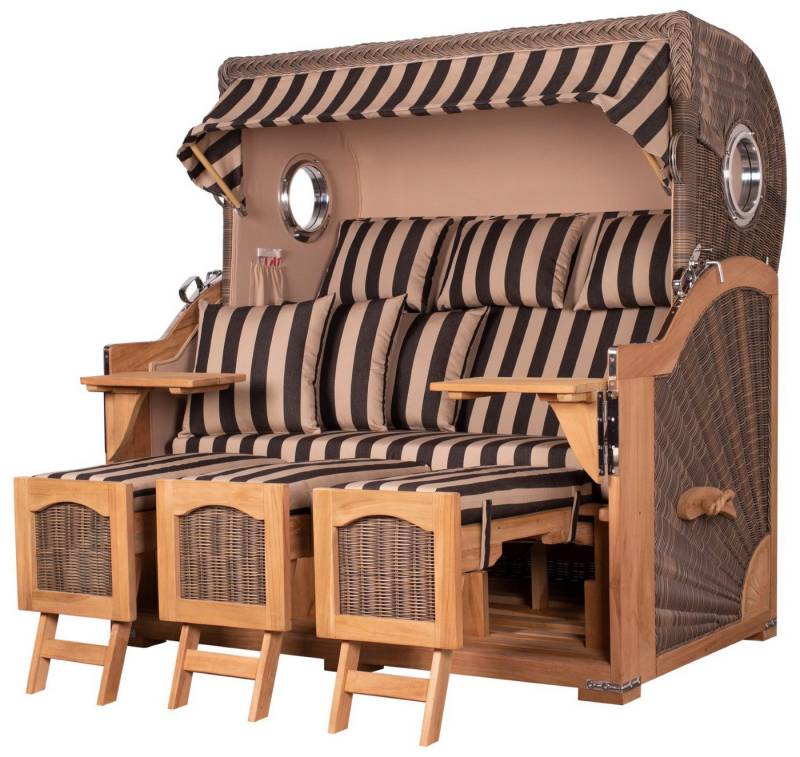 bene living Strandkorb Ammersee 3-Sitzer Teak - PE grau - Modell 581, BxTxH: 170x95x170 cm, Volllieger ca. 175 Grad, Ostsee-Strandkorb Komplettset, inkl. Liftersystem und Bullaugen von bene living