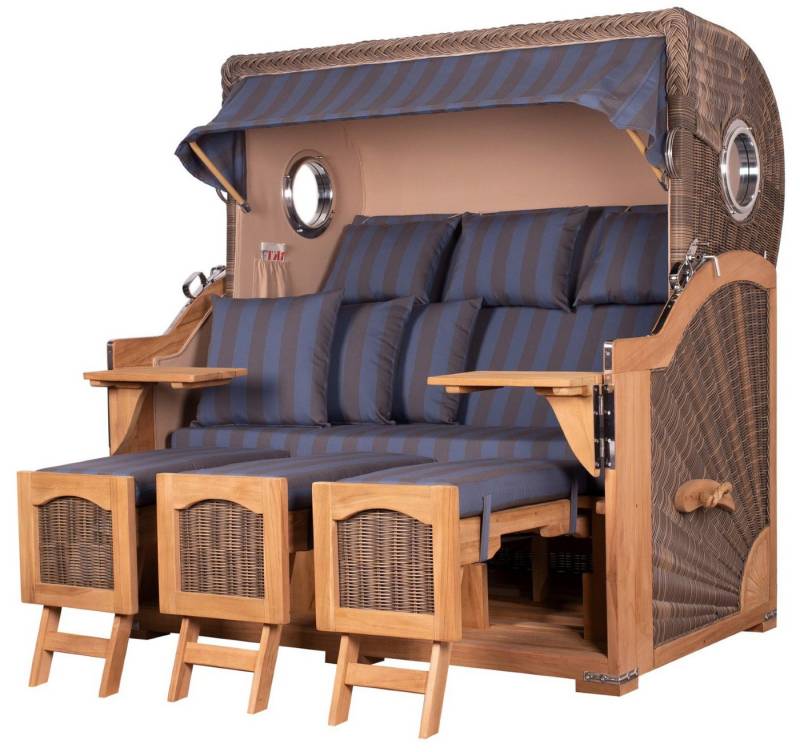 bene living Strandkorb Ammersee 3-Sitzer Teak - PE grau - Modell 582, BxTxH: 170x95x170 cm, Volllieger ca. 175 Grad, Ostsee-Strandkorb Komplettset, inkl. Liftersystem und Bullaugen von bene living