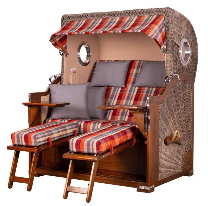 bene living Strandkorb Königssee 2,5-Sitzer Mahagoni - PE grau - Modell 584, BxTxH: 142x95x170 cm, Volllieger ca. 175 Grad, Ostsee-Strandkorb Komplettset, inkl. Liftersystem und Bullaugen von bene living