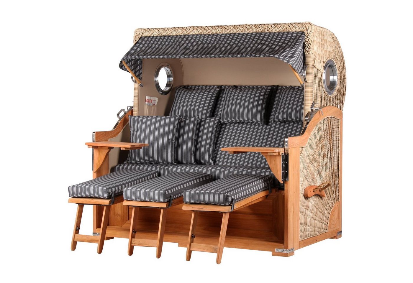 bene living Strandkorb Königssee 3-Sitzer Teak - PE shell - Modell 500, BxTxH: 170x95x170 cm, Volllieger ca. 175 Grad, Ostsee-Strandkorb, inkl. Liftersystem und Bullaugen von bene living