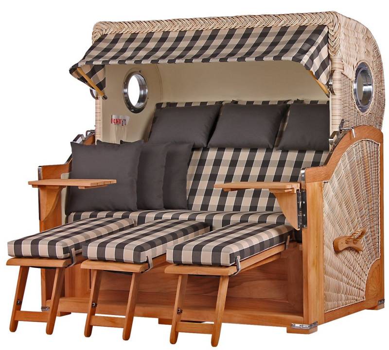 bene living Strandkorb Königssee 3-Sitzer Teak - PE shell - Modell 505, BxTxH: 170x95x170 cm, Volllieger ca. 175 Grad, Ostsee-Strandkorb, inkl. Liftersystem und Bullaugen von bene living