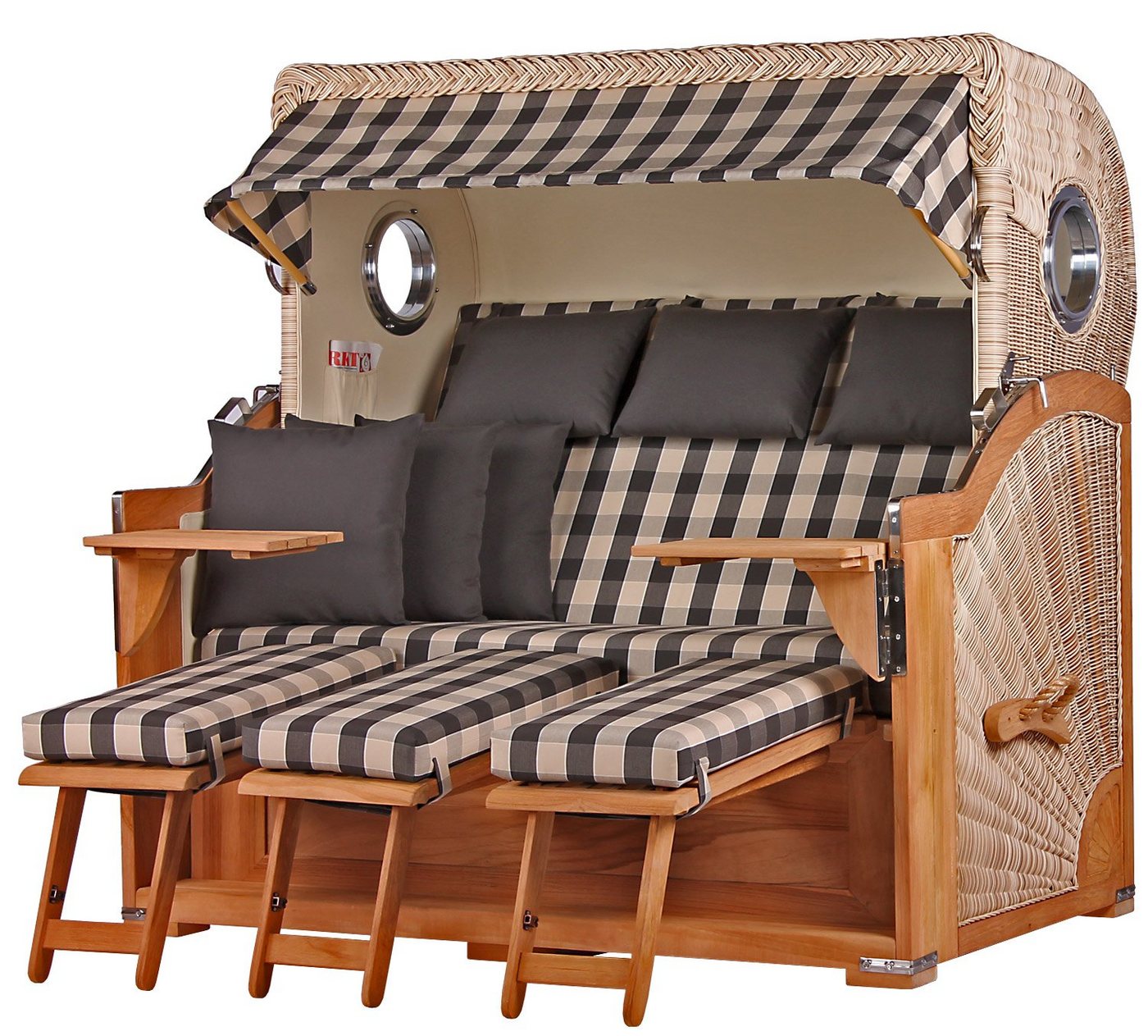 bene living Strandkorb Königssee 3-Sitzer Teak - PE shell - Modell 505, BxTxH: 170x95x170 cm, Volllieger ca. 175 Grad, Ostsee-Strandkorb Komplettset, inkl. Liftersystem und Bullaugen von bene living