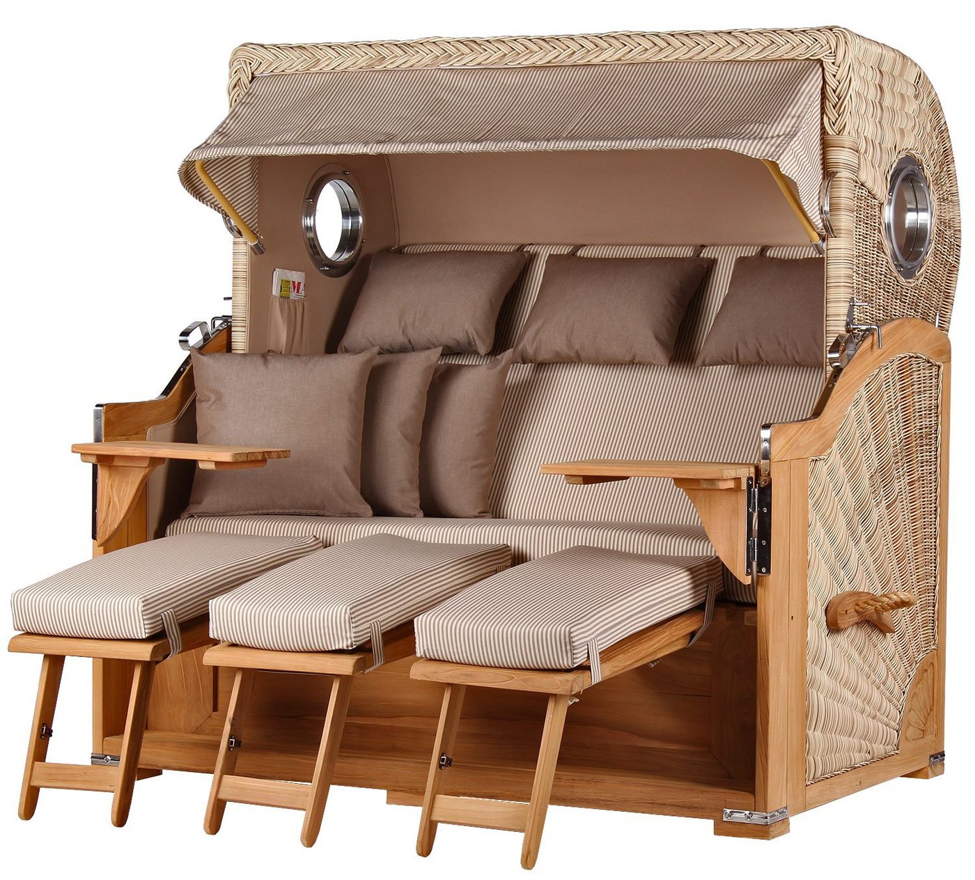 bene living Strandkorb Königssee 3-Sitzer Teak - PE shell - Modell 510, BxTxH: 170x95x170 cm, Volllieger ca. 175 Grad, Ostsee-Strandkorb, inkl. Liftersystem und Bullaugen von bene living