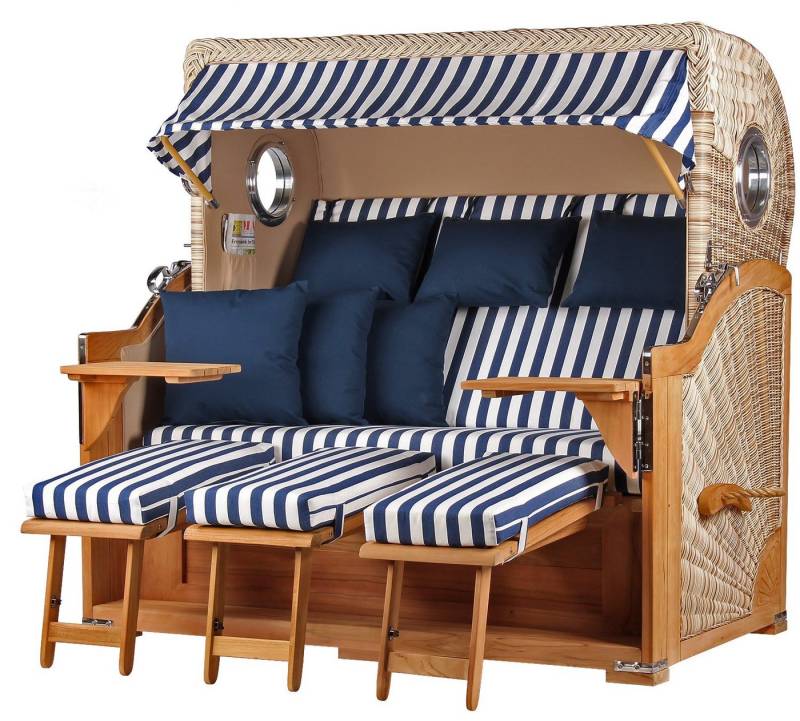 bene living Strandkorb Königssee 3-Sitzer Teak - PE shell - Modell 518, BxTxH: 170x95x170 cm, Volllieger ca. 175 Grad, Ostsee-Strandkorb Komplettset, inkl. Liftersystem und Bullaugen von bene living