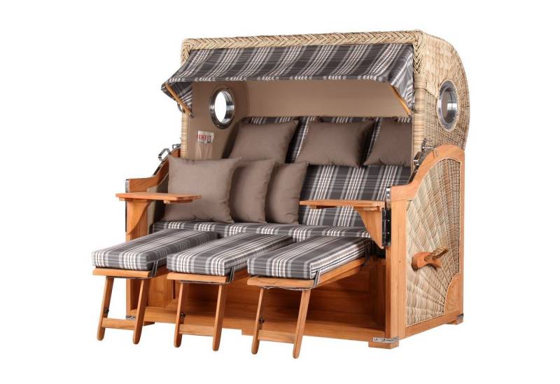 bene living Strandkorb Königssee 3-Sitzer Teak - PE shell - Modell 522, BxTxH: 170x95x170 cm, Volllieger ca. 175 Grad, Ostsee-Strandkorb, inkl. Liftersystem und Bullaugen von bene living