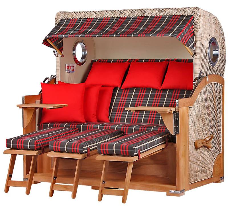 bene living Strandkorb Königssee 3-Sitzer Teak - PE shell - Modell 529, BxTxH: 170x95x170 cm, Volllieger ca. 175 Grad, Ostsee-Strandkorb, inkl. Liftersystem und Bullaugen von bene living
