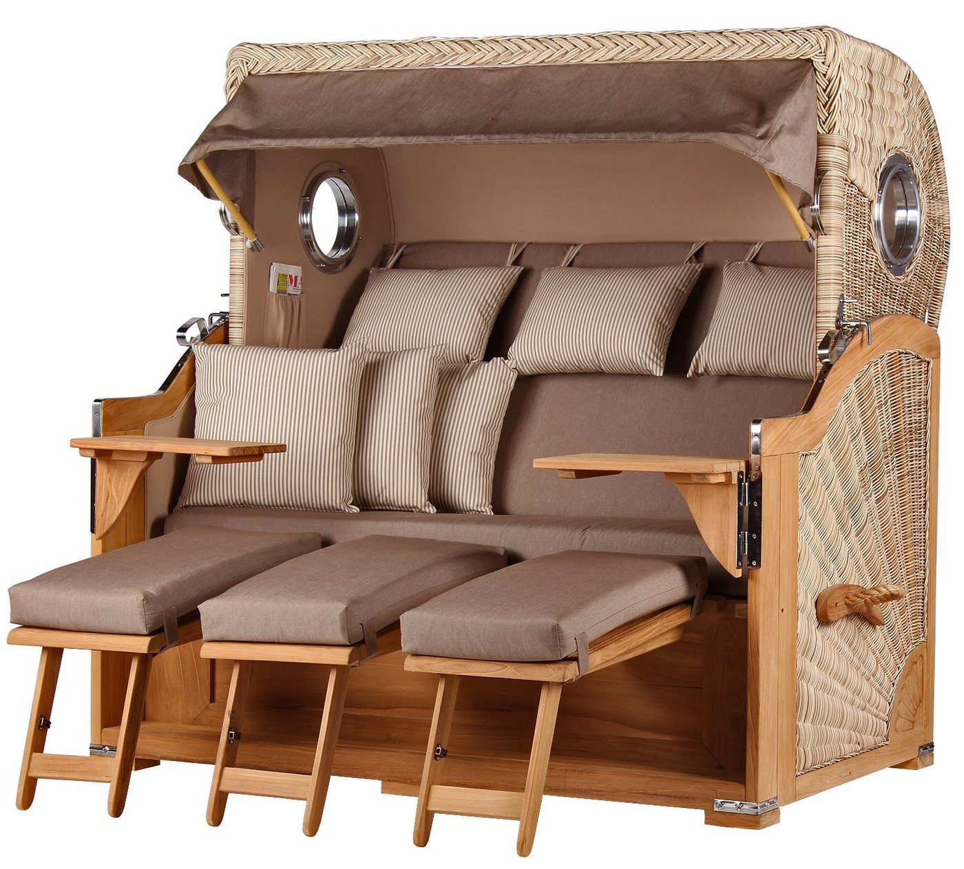 bene living Strandkorb Königssee 3-Sitzer Teak - PE shell - Modell 534, BxTxH: 170x95x170 cm, Volllieger ca. 175 Grad, Ostsee-Strandkorb, inkl. Liftersystem und Bullaugen von bene living