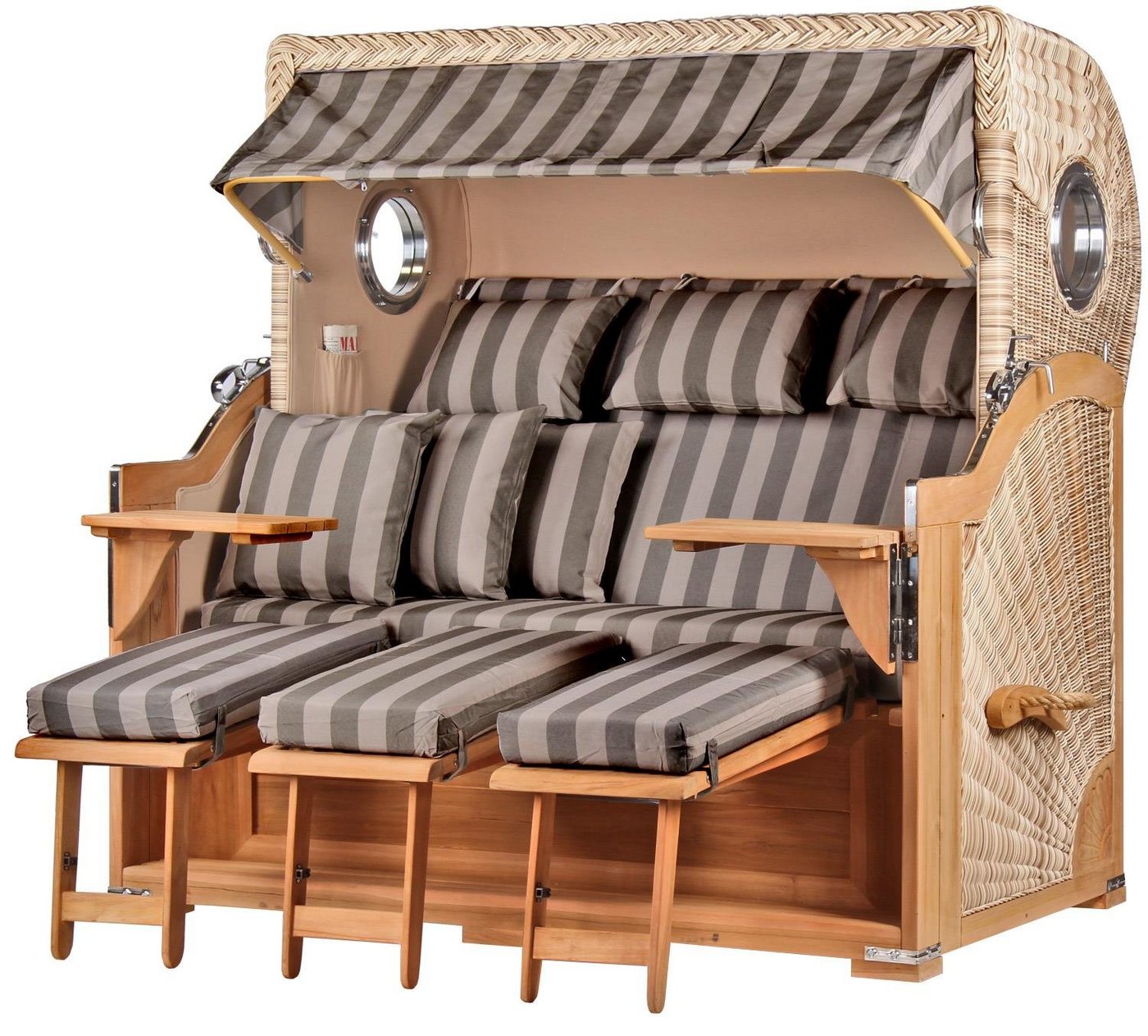 bene living Strandkorb Königssee 3-Sitzer Teak - PE shell - Modell 537, BxTxH: 170x95x170 cm, Volllieger ca. 175 Grad, Ostsee-Strandkorb Komplettset, inkl. Liftersystem und Bullaugen von bene living