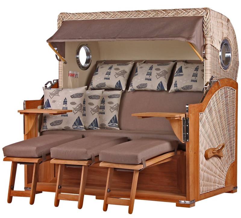 bene living Strandkorb Königssee 3-Sitzer Teak - PE shell - Modell 540, BxTxH: 170x95x170 cm, Volllieger ca. 175 Grad, Ostsee-Strandkorb, inkl. Liftersystem und Bullaugen von bene living