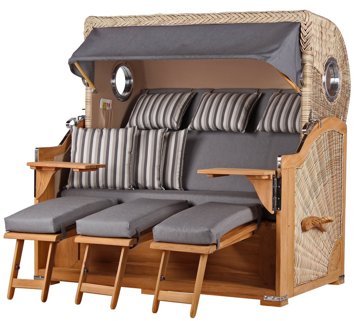 bene living Strandkorb Königssee 3-Sitzer Teak - PE shell - Modell 544, BxTxH: 170x95x170 cm, Volllieger ca. 175 Grad, Ostsee-Strandkorb Komplettset, inkl. Liftersystem und Bullaugen von bene living