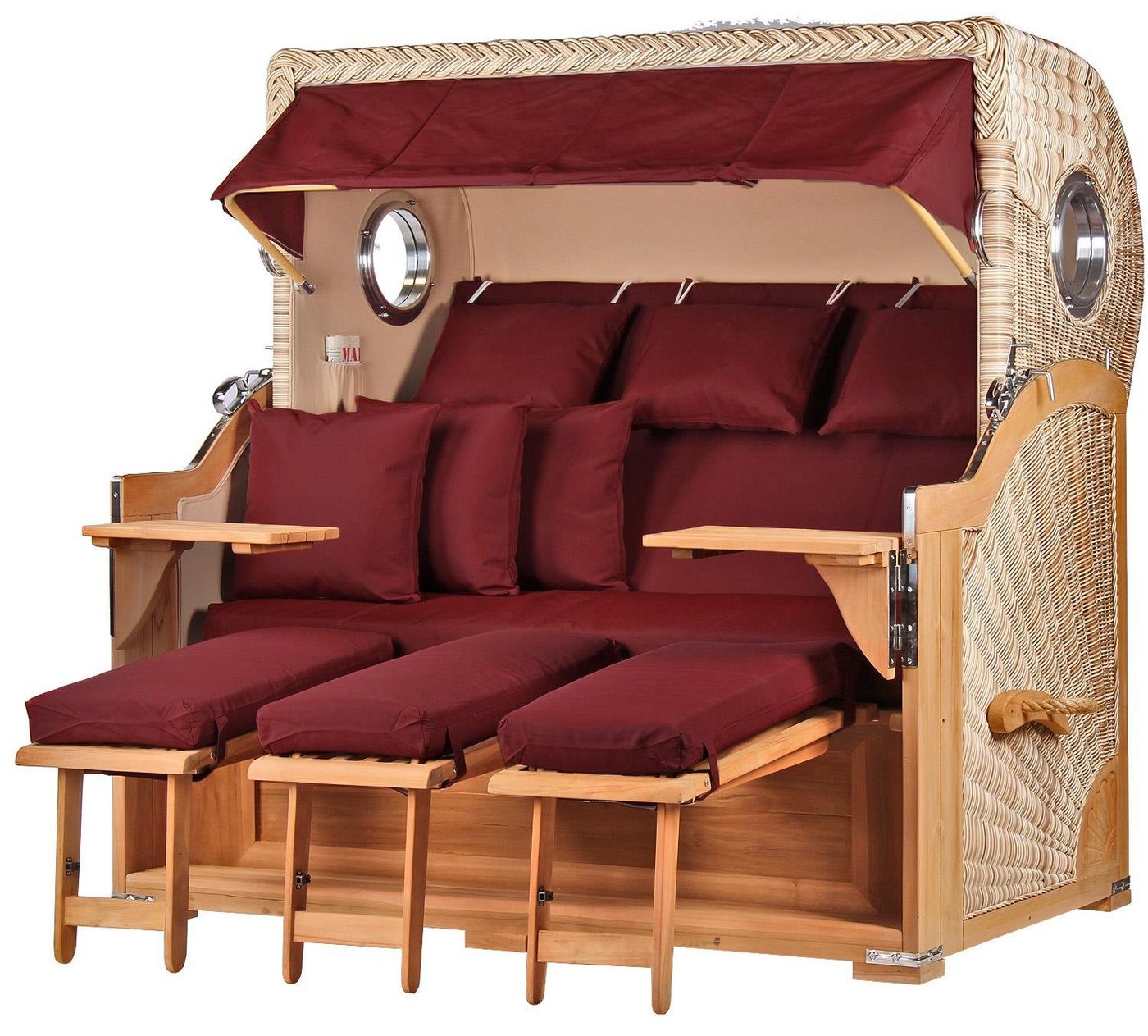 bene living Strandkorb Königssee 3-Sitzer Teak - PE shell - Modell 550, BxTxH: 170x95x170 cm, Volllieger ca. 175 Grad, Ostsee-Strandkorb, inkl. Liftersystem und Bullaugen von bene living