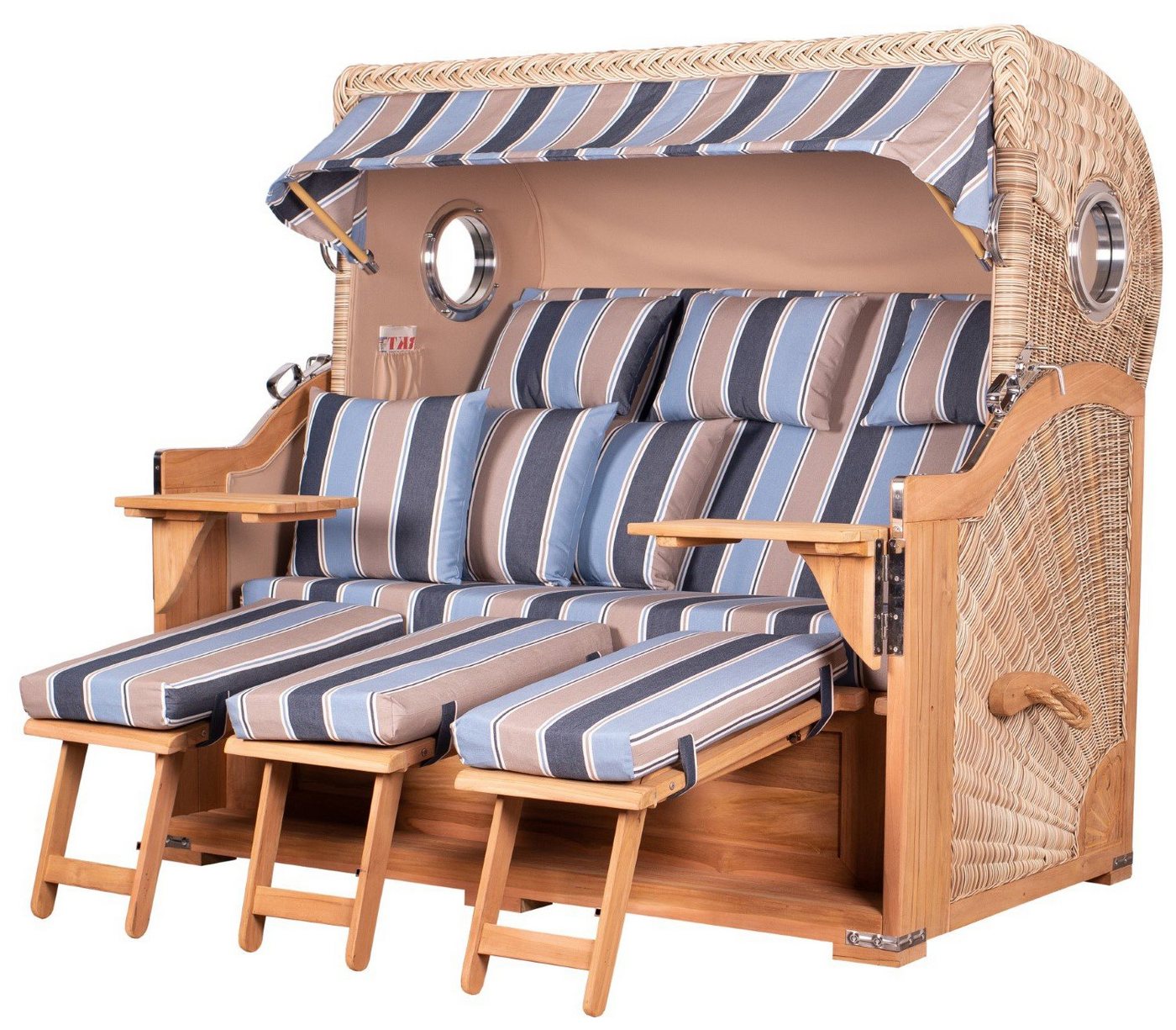 bene living Strandkorb Königssee 3-Sitzer Teak - PE shell - Modell 580, BxTxH: 170x95x170 cm, Volllieger ca. 175 Grad, Ostsee-Strandkorb, inkl. Liftersystem und Bullaugen von bene living