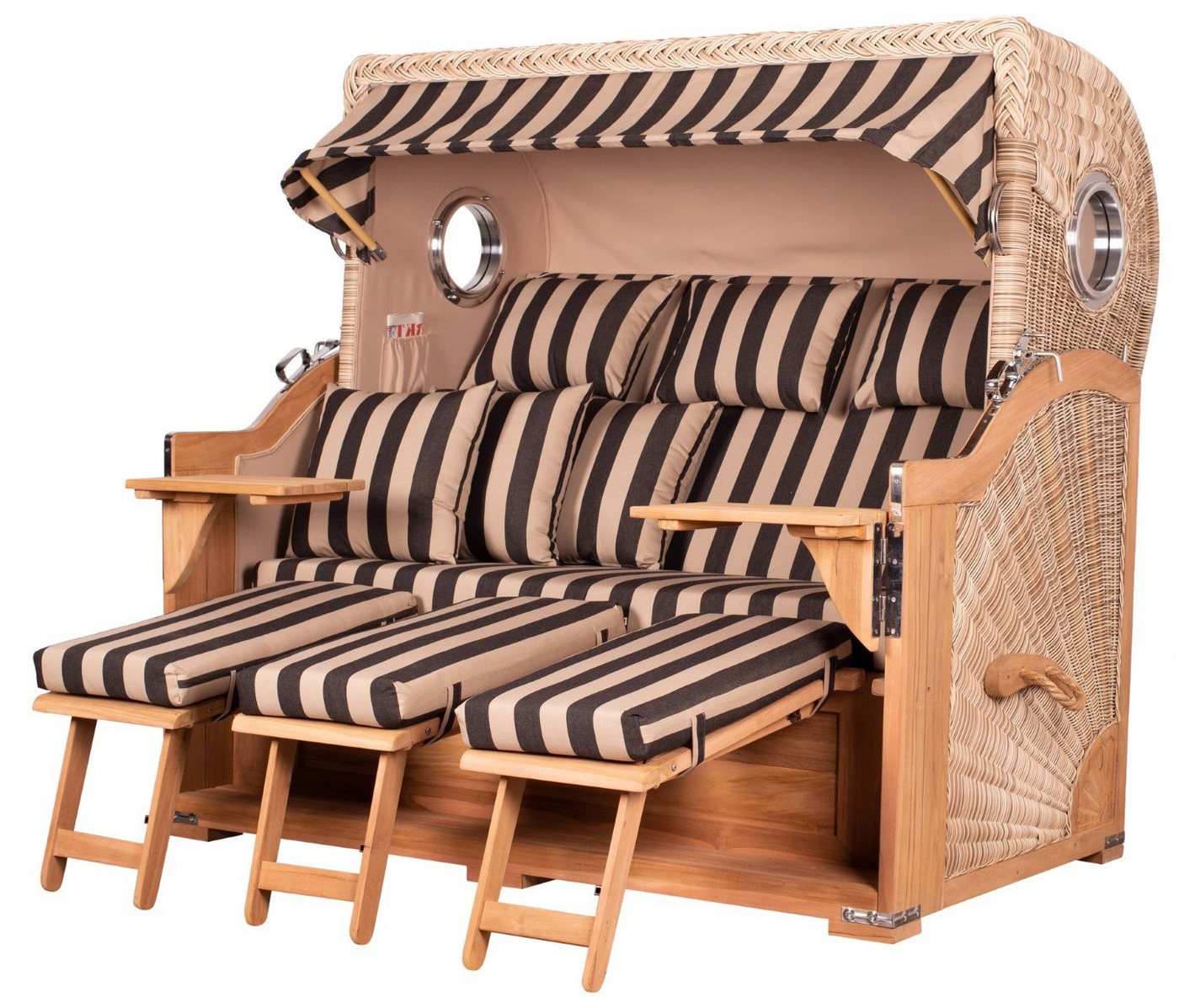 bene living Strandkorb Königssee 3-Sitzer Teak - PE shell - Modell 581, BxTxH: 170x95x170 cm, Volllieger ca. 175 Grad, Ostsee-Strandkorb, inkl. Liftersystem und Bullaugen von bene living