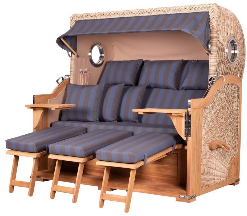 bene living Strandkorb Königssee 3-Sitzer Teak - PE shell - Modell 582, BxTxH: 170x95x170 cm, Volllieger ca. 175 Grad, Ostsee-Strandkorb, inkl. Liftersystem und Bullaugen von bene living