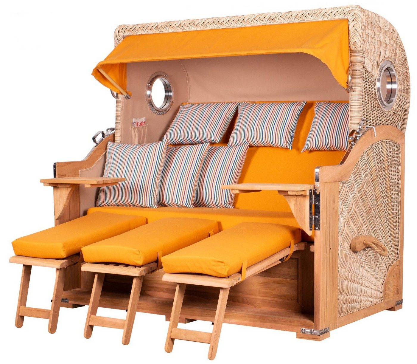 bene living Strandkorb Königssee 3-Sitzer Teak - PE shell - Modell 586, BxTxH: 170x95x170 cm, Volllieger ca. 175 Grad, Ostsee-Strandkorb, inkl. Liftersystem und Bullaugen von bene living