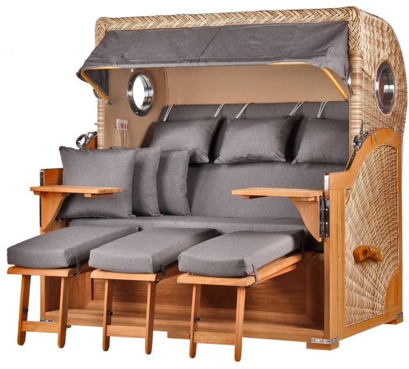 bene living Strandkorb Königssee 3-Sitzer Teak - PE shell - Modell 551, BxTxH: 170x95x170 cm, Volllieger ca. 175 Grad, Ostsee-Strandkorb, inkl. Liftersystem und Bullaugen von bene living