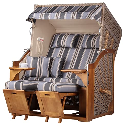 bene living Strandkorb Komplettset: Schleswig Pinie Zweisitzer - PE Mokka - Modell 555 von bene living