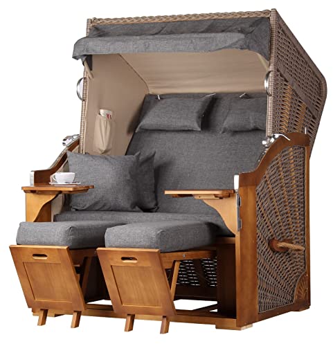 bene living Strandkorb Komplettset: Schleswig Pinie Zweisitzer - PE Mokka - Modell 560 von bene living