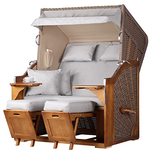 bene living Strandkorb Komplettset: Schleswig Pinie Zweisitzer - PE Mokka - Modell 563 von bene living