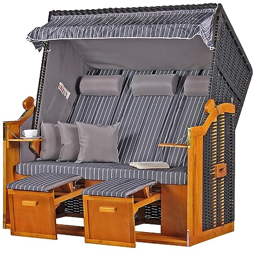 bene living Strandkorb Ostsee Dreisitzer - gestreift/anthrazit - PE schwarz von bene living