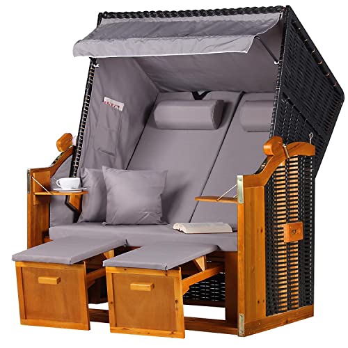 bene living Strandkorb Ostsee - Uni/grau - PE schwarz von bene living